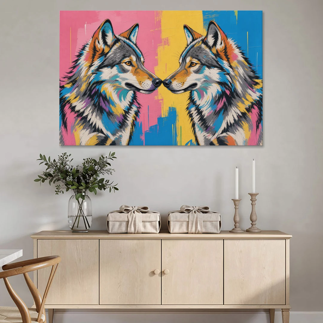 Wolf Art Prints Nose to Nose Greeting - Canvas Wall Art - Coffee Table - 60x40