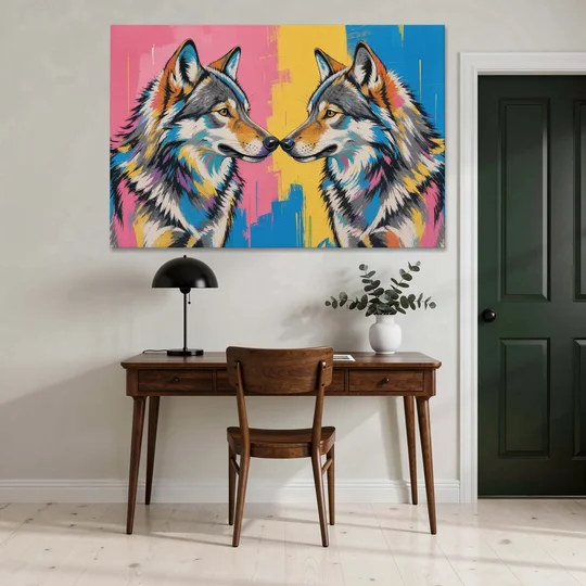 Wolf Art Prints Nose to Nose Greeting - Canvas Wall Art - Office - 60x40
