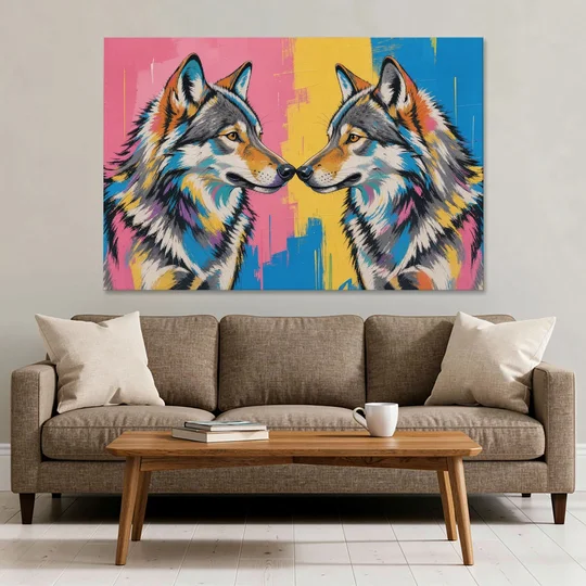 Wolf Art Prints Nose to Nose Greeting - Canvas Wall Art - Sofa - 60x40