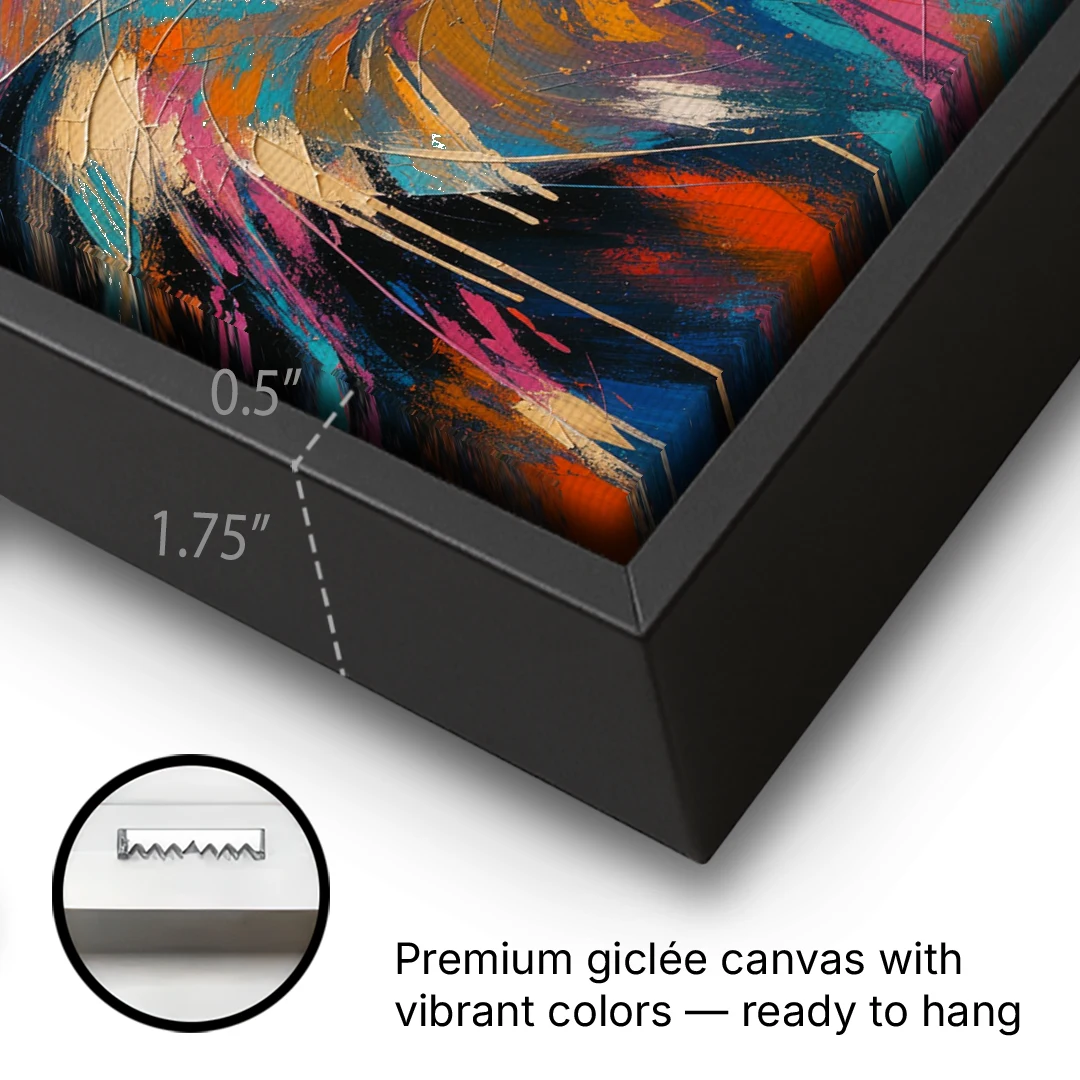 Wolf Eyes Painting in Amber and Teal - Black Framed Canvas Wall Art - Gallery Wrap Corner