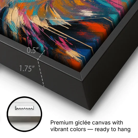 Wolf Eyes Painting in Amber and Teal - Black Framed Canvas Wall Art - Gallery Wrap Corner