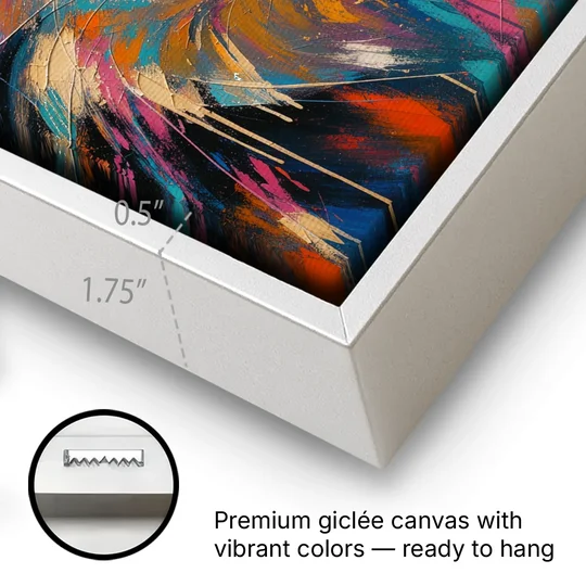 Wolf Eyes Painting in Amber and Teal - White Framed Canvas Wall Art - Gallery Wrap Corner