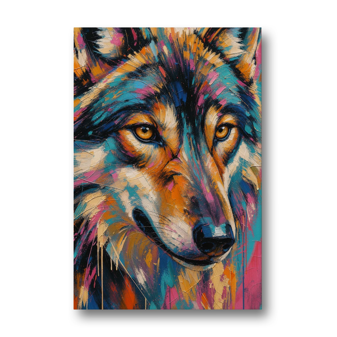 Wolf Eyes Painting in Amber and Teal - Canvas Wall Art - Front