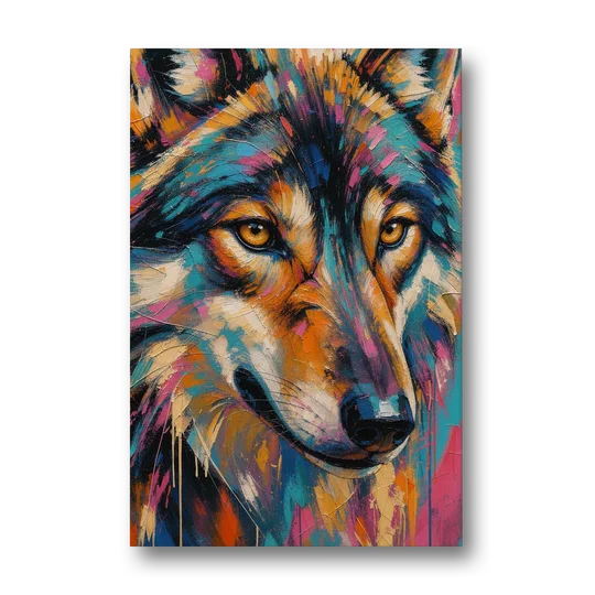 Wolf Eyes Painting in Amber and Teal - Canvas Wall Art - Front