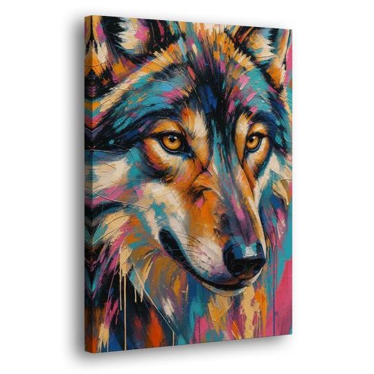 Wolf Eyes Painting in Amber and Teal - Canvas Wall Art - Side