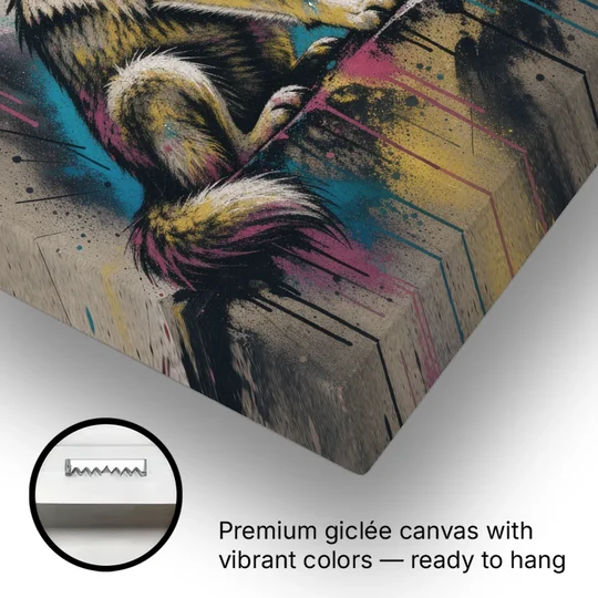 Street Art Wolf Howling at the Moon - Canvas Wall Art - Gallery Wrap Corner