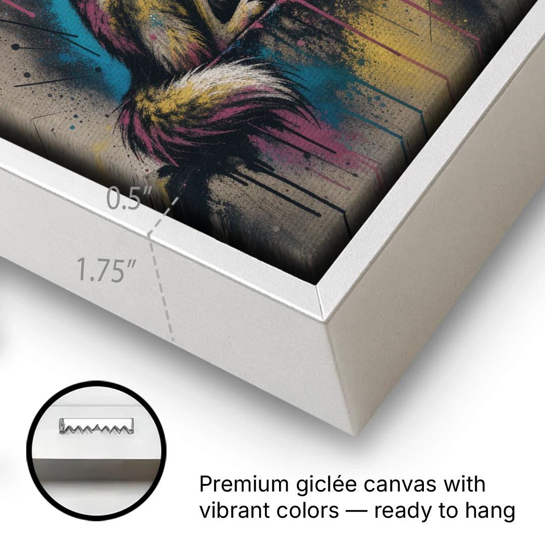 Street Art Wolf Howling at the Moon - White Framed Canvas Wall Art - Gallery Wrap Corner