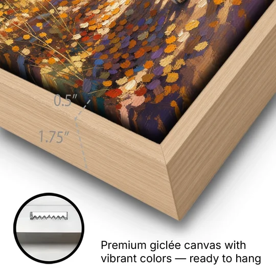Wolf in Forest Painting on the Aspen Trail - Oak Framed Canvas Wall Art - Gallery Wrap Corner