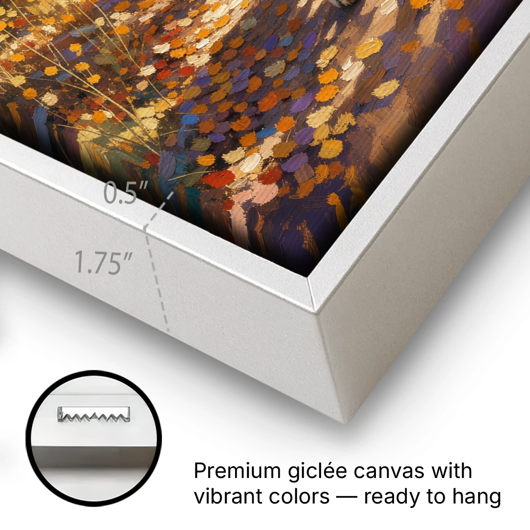 Wolf in Forest Painting on the Aspen Trail - White Framed Canvas Wall Art - Gallery Wrap Corner