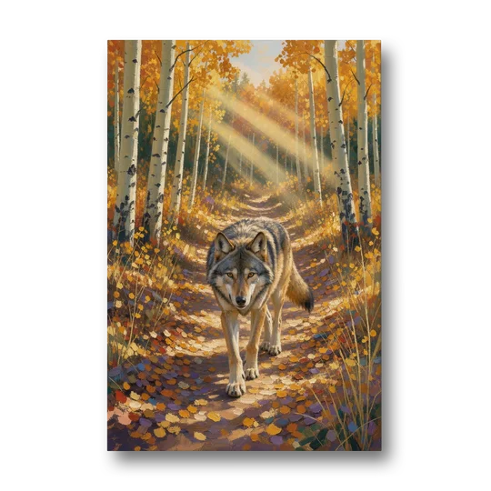 Wolf in Forest Painting on the Aspen Trail - Canvas Wall Art - Front