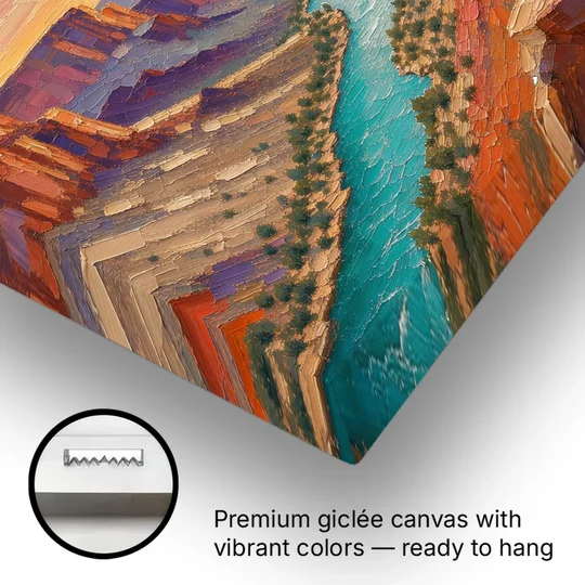 Wolf Landscape Painting Above the Canyon River - Canvas Wall Art - Gallery Wrap Corner
