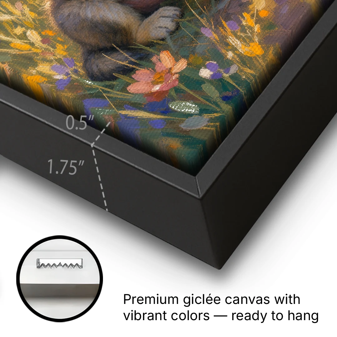 Wolf Pup Painting with a Curious Tilt - Black Framed Canvas Wall Art - Gallery Wrap Corner