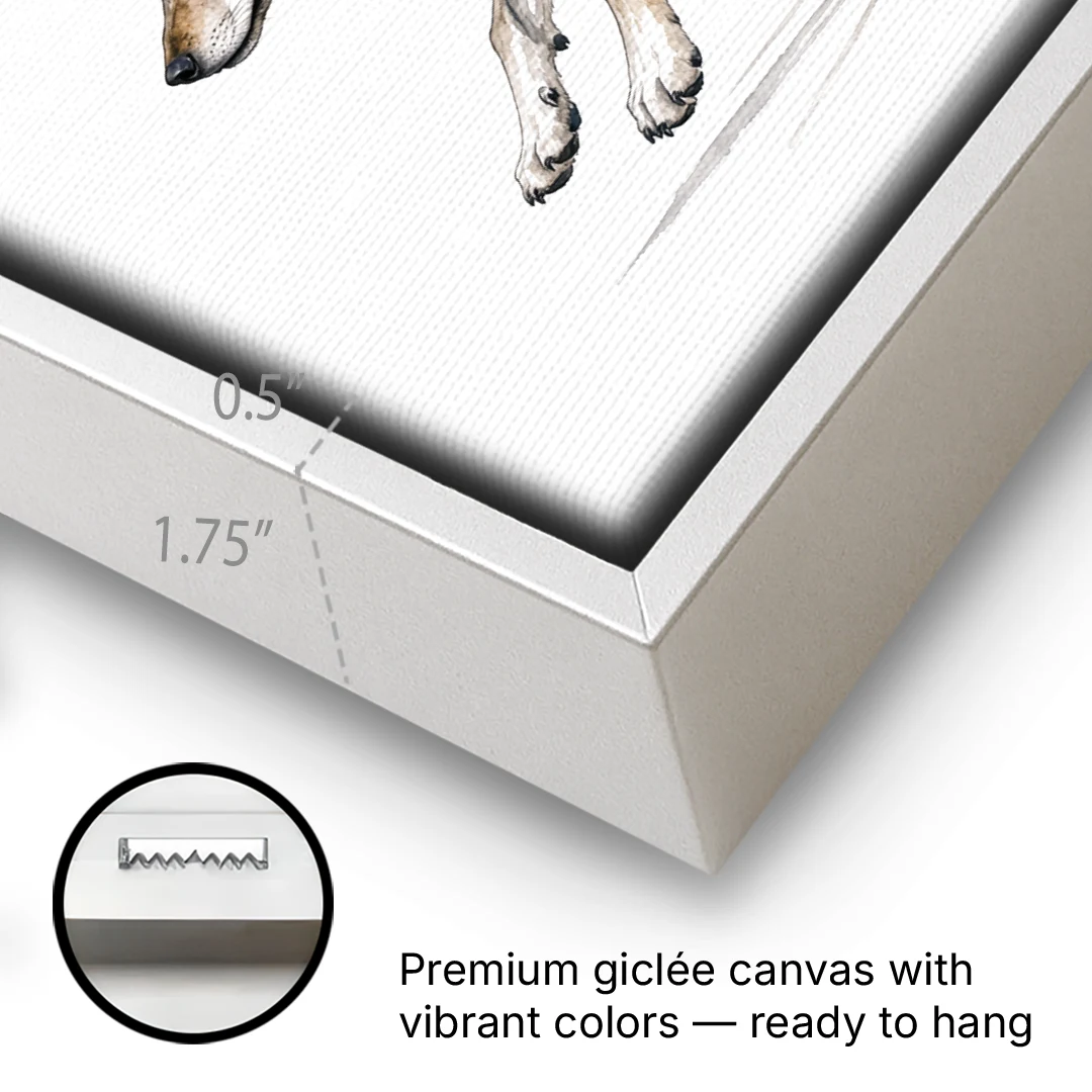 Wolf Watercolor Painting in Full Stride - White Framed Canvas Wall Art - Gallery Wrap Corner