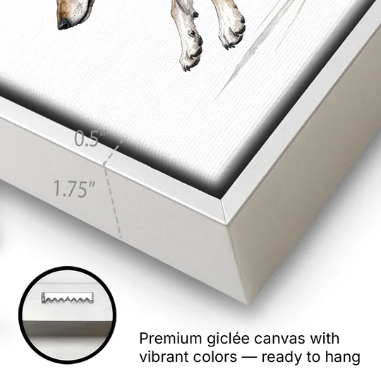 Wolf Watercolor Painting in Full Stride - White Framed Canvas Wall Art - Gallery Wrap Corner
