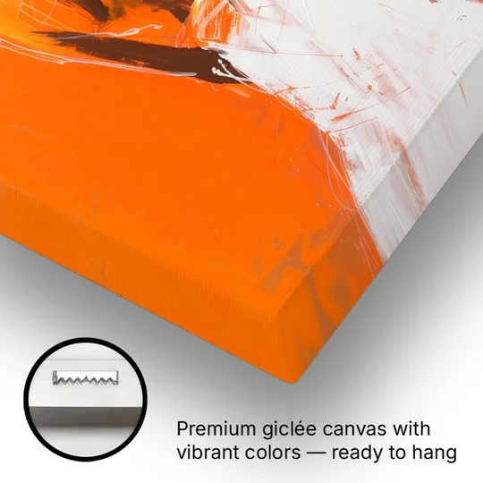 Woman Painting in Bold Orange Strokes - Canvas Wall Art - Gallery Wrap Corner