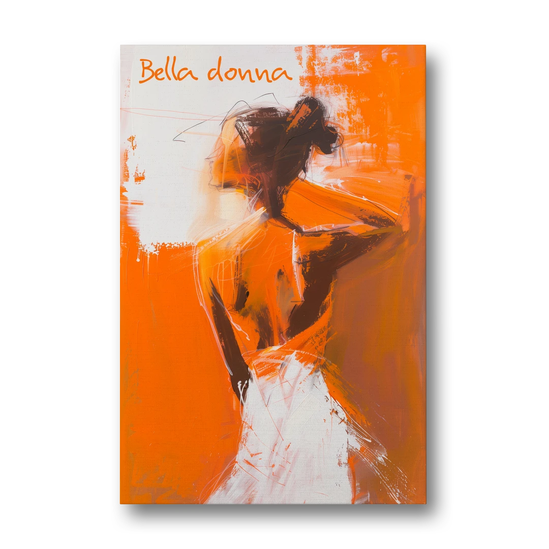 Woman Painting in Bold Orange Strokes - Canvas Wall Art - Front