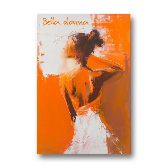 Woman Painting in Bold Orange Strokes - Canvas Wall Art - Front