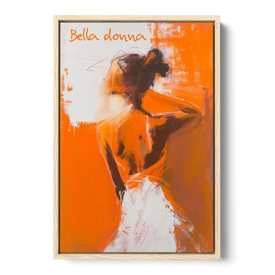 Woman Painting in Bold Orange Strokes - Oak Framed Canvas Wall Art - Front