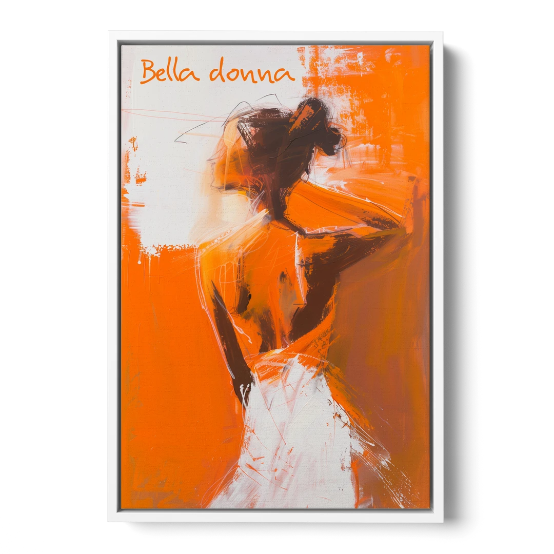 Woman Painting in Bold Orange Strokes - White Framed Canvas Wall Art - Front