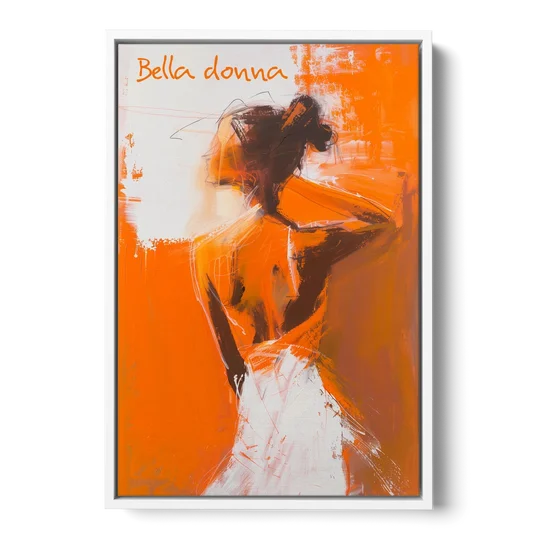 Woman Painting in Bold Orange Strokes - White Framed Canvas Wall Art - Front