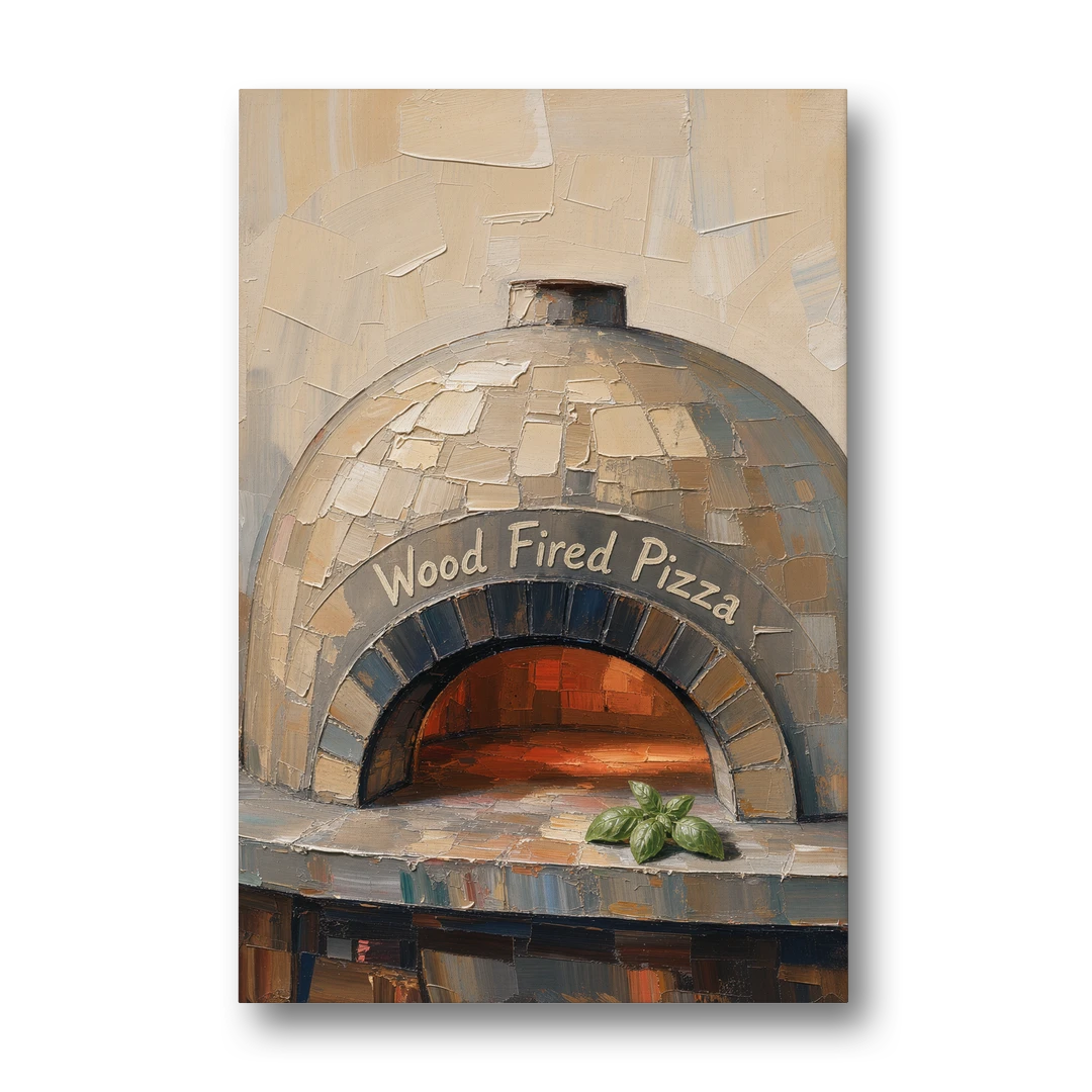 Wood Fired Pizza Oven with Glowing Brick Arch - Canvas Wall Art - Front