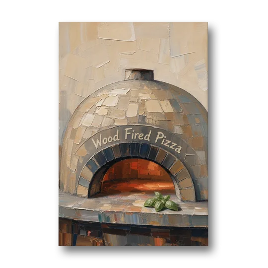 Wood Fired Pizza Oven with Glowing Brick Arch - Canvas Wall Art - Front