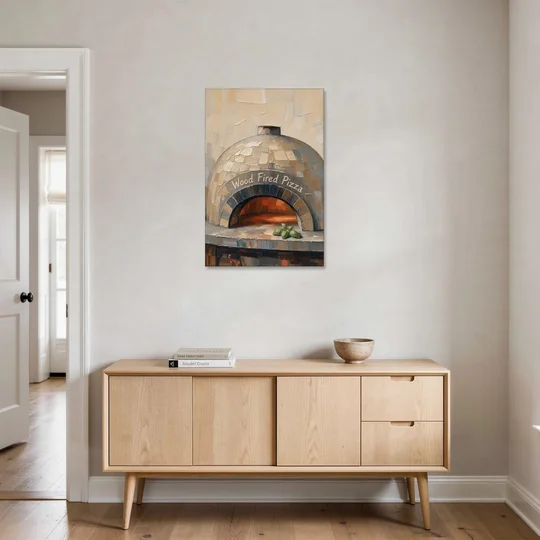Wood Fired Pizza Oven with Glowing Brick Arch - Canvas Wall Art - Coffee Table - 24x36