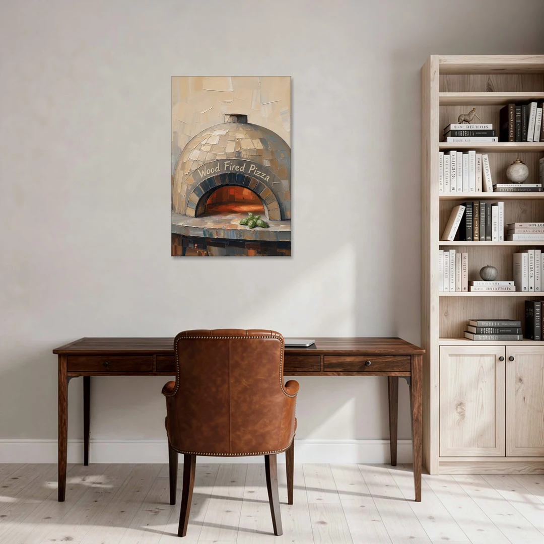 Wood Fired Pizza Oven with Glowing Brick Arch - Canvas Wall Art - Office - 24x36