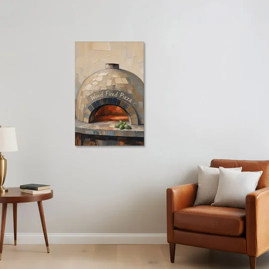 Wood Fired Pizza Oven with Glowing Brick Arch - Canvas Wall Art - Sofa - 24x36