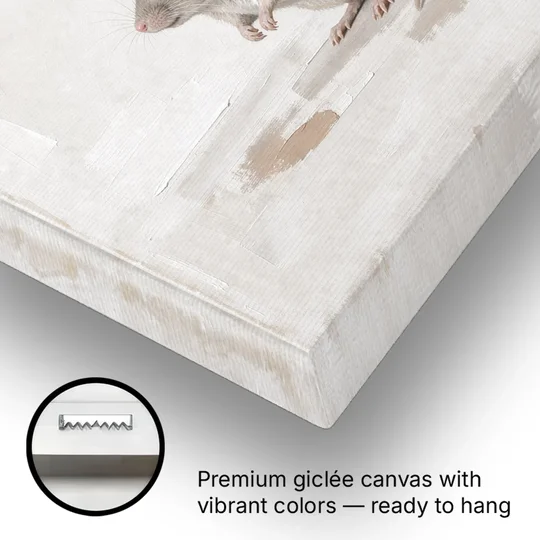 Wood Mouse Sitting Up for a Cream Nursery - Canvas Wall Art - Gallery Wrap Corner
