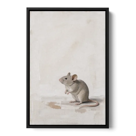 Wood Mouse Sitting Up for a Cream Nursery - Black Framed Canvas Wall Art - Front