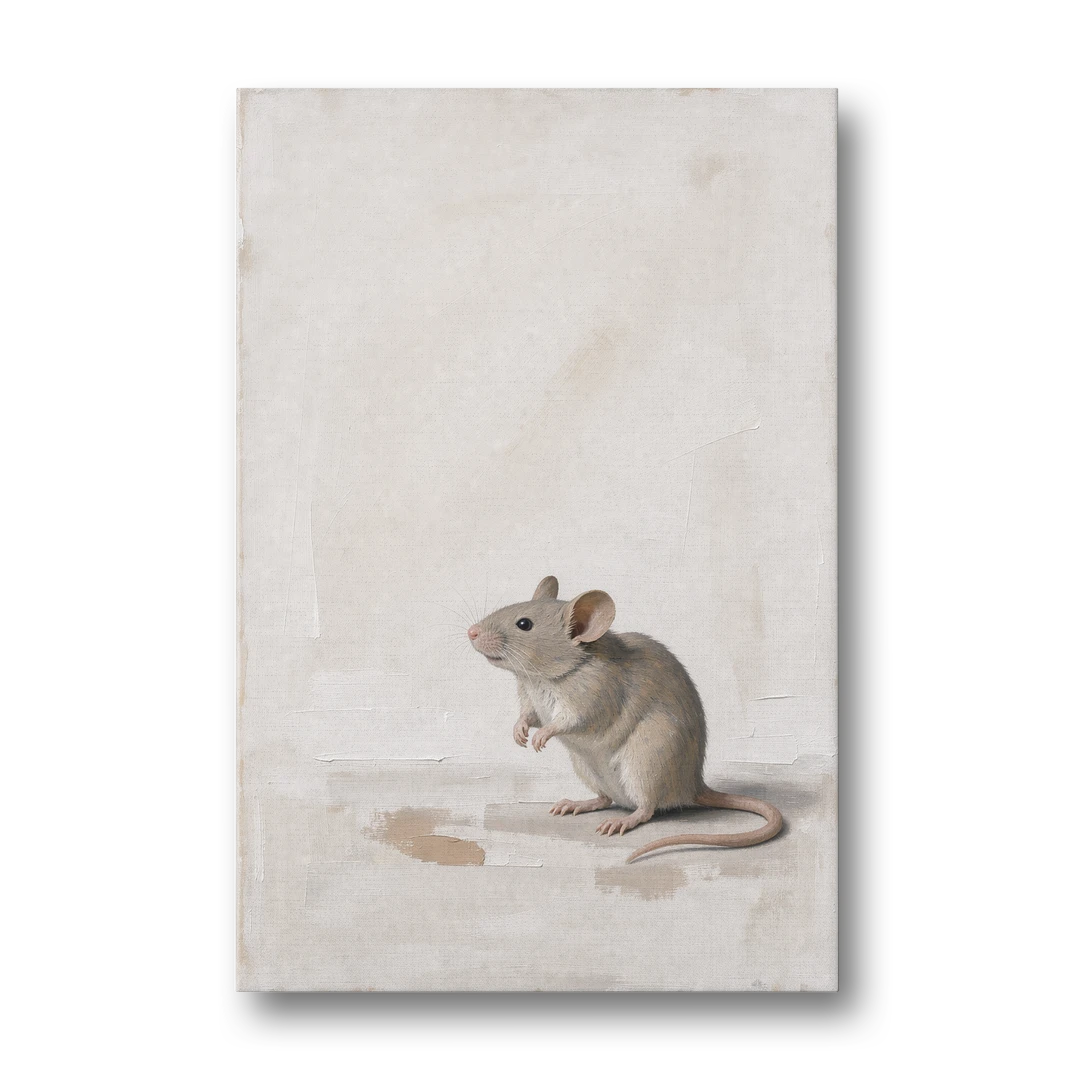 Wood Mouse Sitting Up for a Cream Nursery - Canvas Wall Art - Front