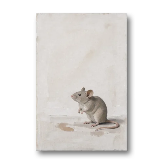 Wood Mouse Sitting Up for a Cream Nursery - Canvas Wall Art - Front