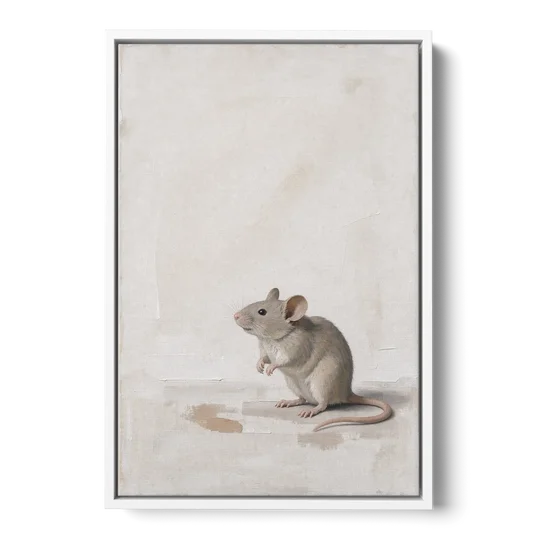 Wood Mouse Sitting Up for a Cream Nursery - White Framed Canvas Wall Art - Front