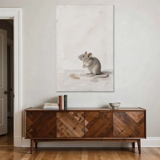 Wood Mouse Sitting Up for a Cream Nursery - Canvas Wall Art - Coffee Table - 40x60