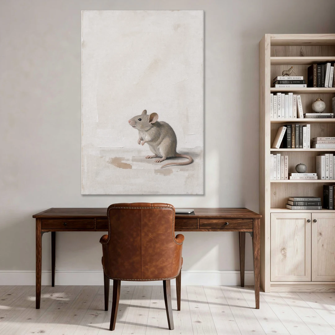 Wood Mouse Sitting Up for a Cream Nursery - Canvas Wall Art - Office - 40x60