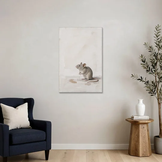 Wood Mouse Sitting Up for a Cream Nursery - Canvas Wall Art - Sofa - 24x36