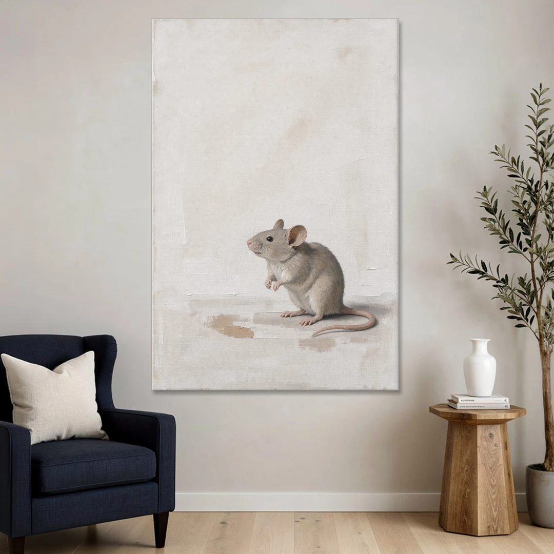 Wood Mouse Sitting Up for a Cream Nursery - Canvas Wall Art - Sofa - 40x60