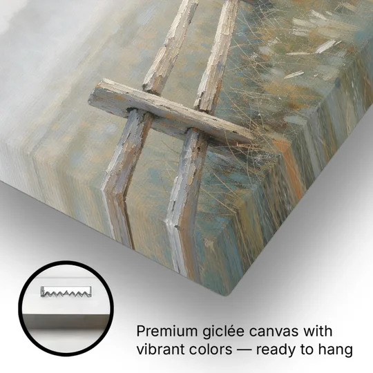 Wooden Fence Painting Through the Morning Mist - Canvas Wall Art - Gallery Wrap Corner