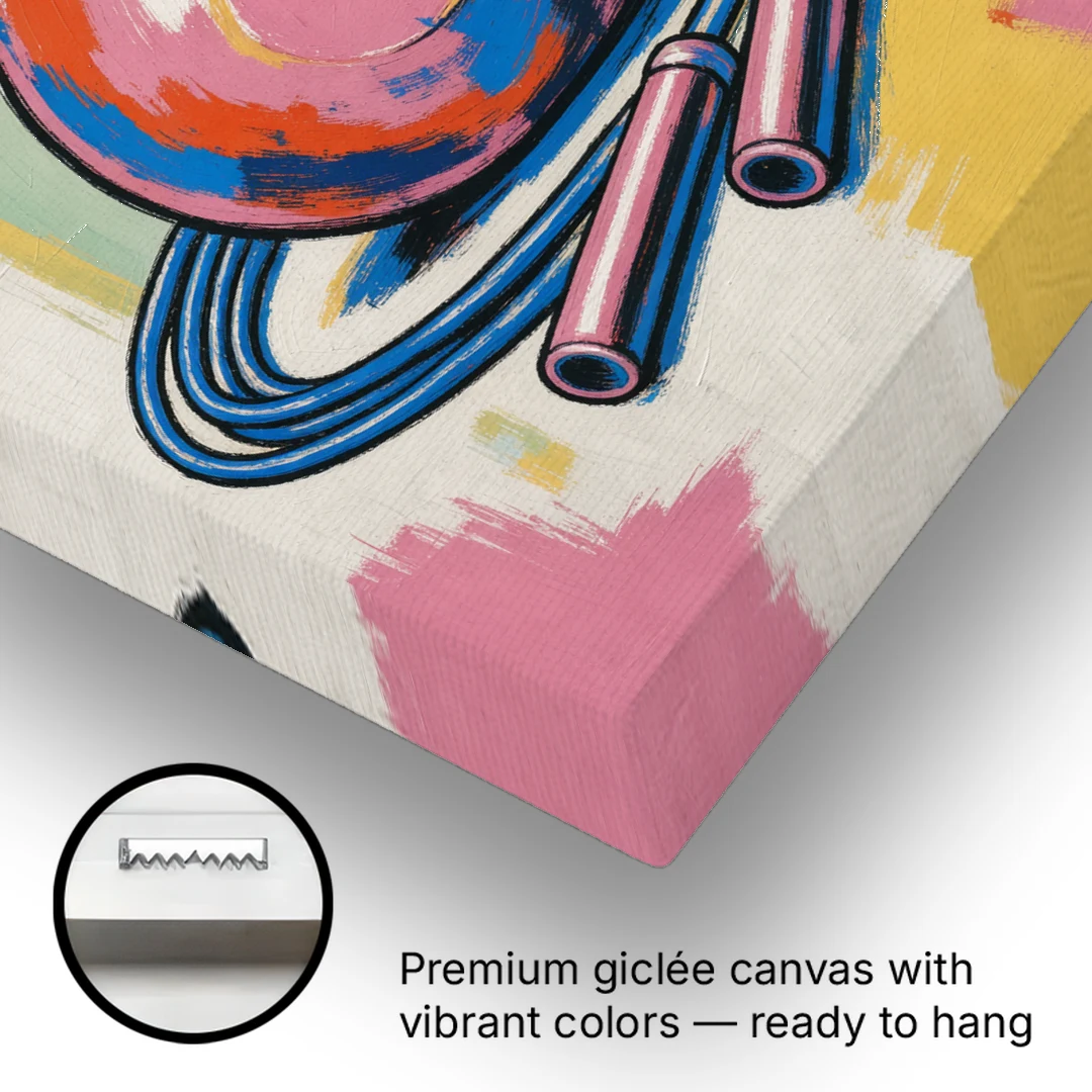Workout Room Decor Pink Kettlebell and Jump Rope - Canvas Wall Art - Gallery Wrap Corner