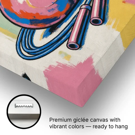 Workout Room Decor Pink Kettlebell and Jump Rope - Canvas Wall Art - Gallery Wrap Corner