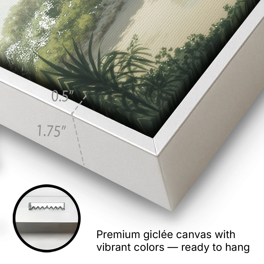 Xcaret Shoreline - White Framed Canvas Wall Art - Gallery Wrap Corner