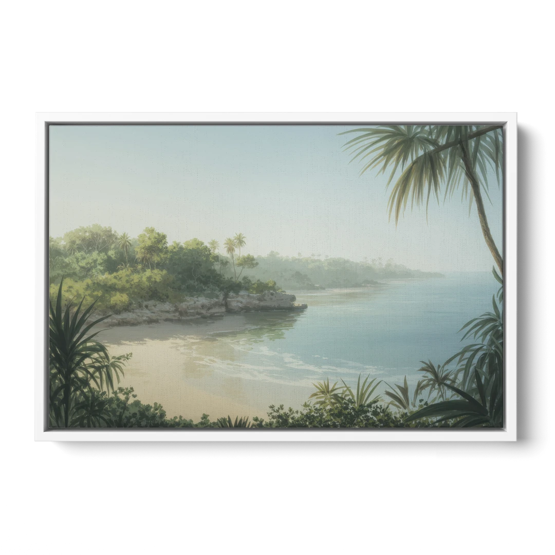 Xcaret Shoreline - White Framed Canvas Wall Art - Front