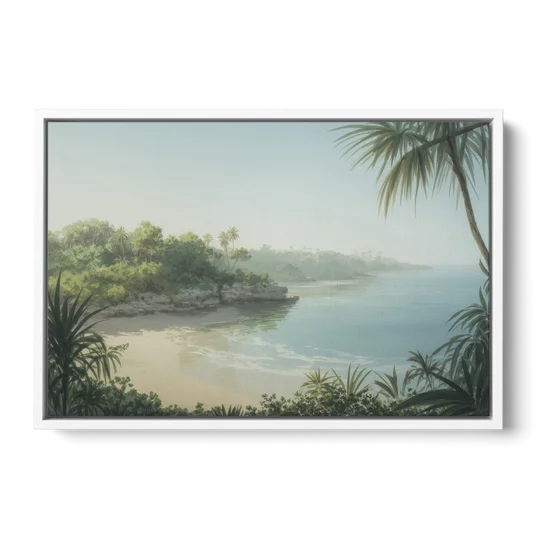 Xcaret Shoreline - White Framed Canvas Wall Art - Front