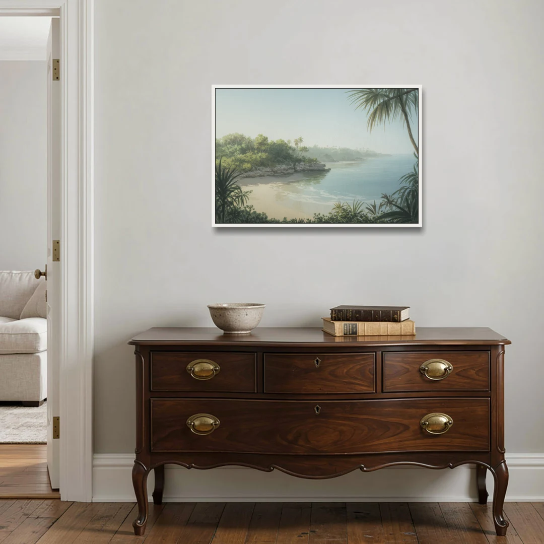 Xcaret Shoreline - White Framed Canvas Wall Art - Coffee Table - 36x24
