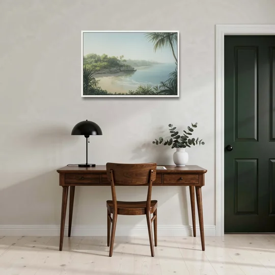 Xcaret Shoreline - White Framed Canvas Wall Art - Office - 36x24