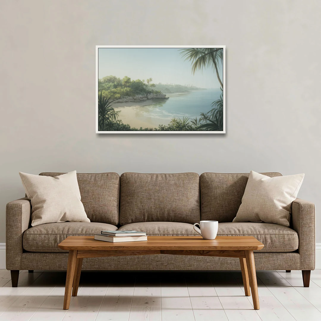 Xcaret Shoreline - White Framed Canvas Wall Art - Sofa - 36x24