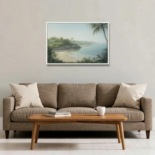 Xcaret Shoreline - White Framed Canvas Wall Art - Sofa - 36x24