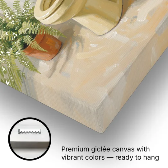 Yellow Bathroom Wall Art with a Potted Fern - Canvas Wall Art - Gallery Wrap Corner