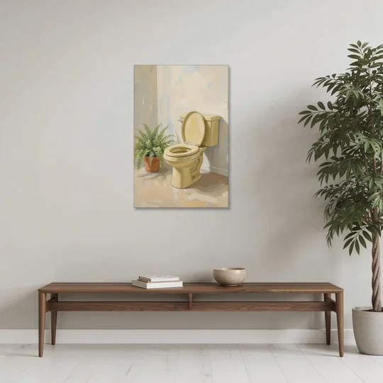 Yellow Bathroom Wall Art with a Potted Fern - Canvas Wall Art - Coffee Table - 24x36